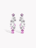 Sakura drop earrings with pink and lilac gemstones, sterling-silver floral links