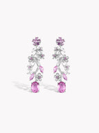Sakura drop earrings with pink and lilac gemstones, sterling-silver floral links