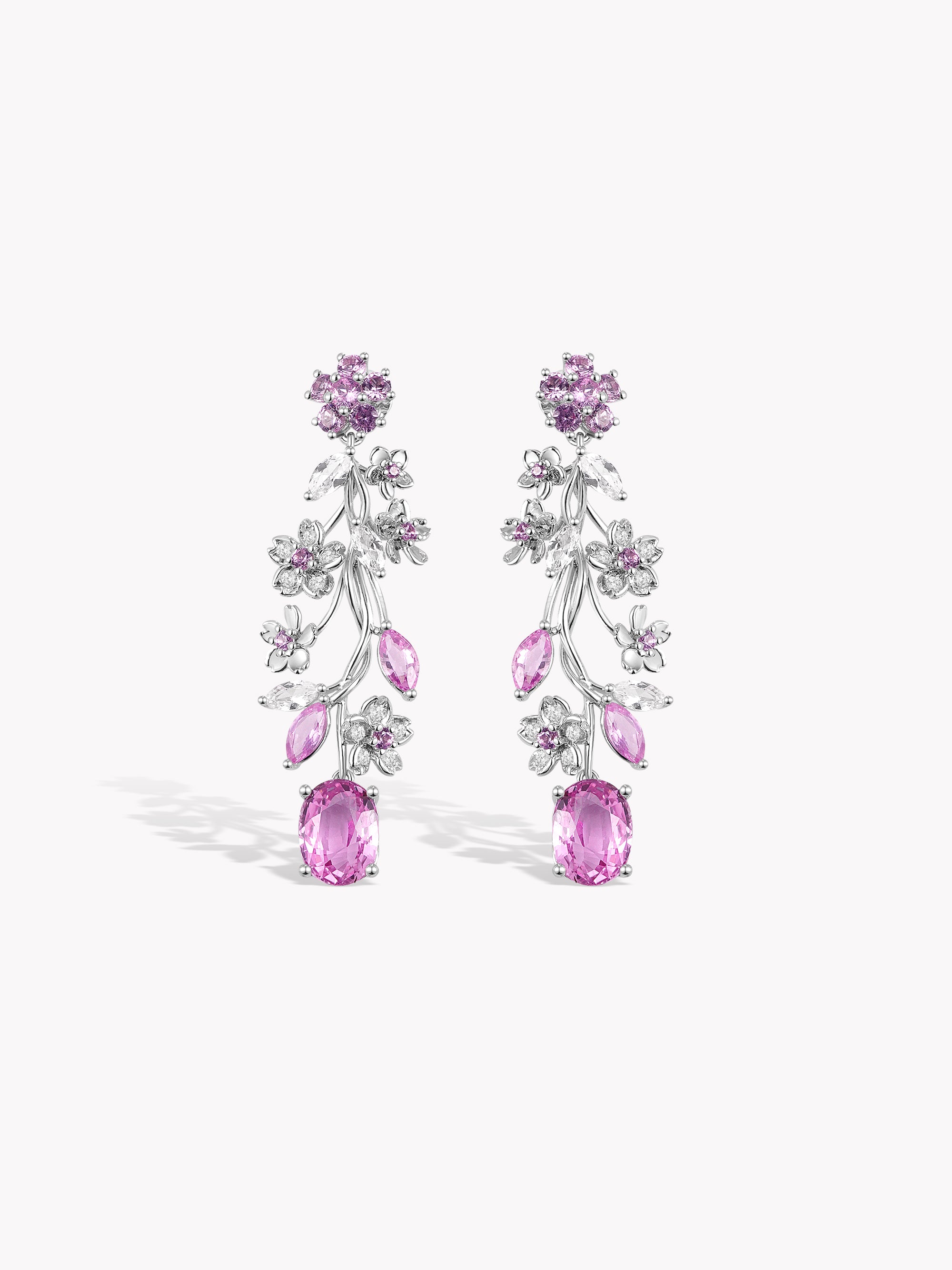 Custom: 2ct Padparadscha Sapphire Sakura Drop Earrings