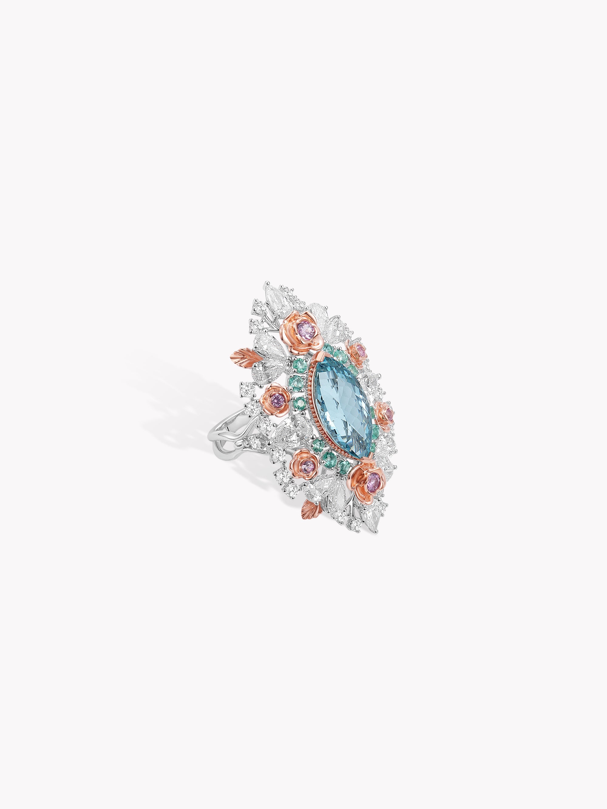 3ct Marquise Aquamarine Lace Garden Ring