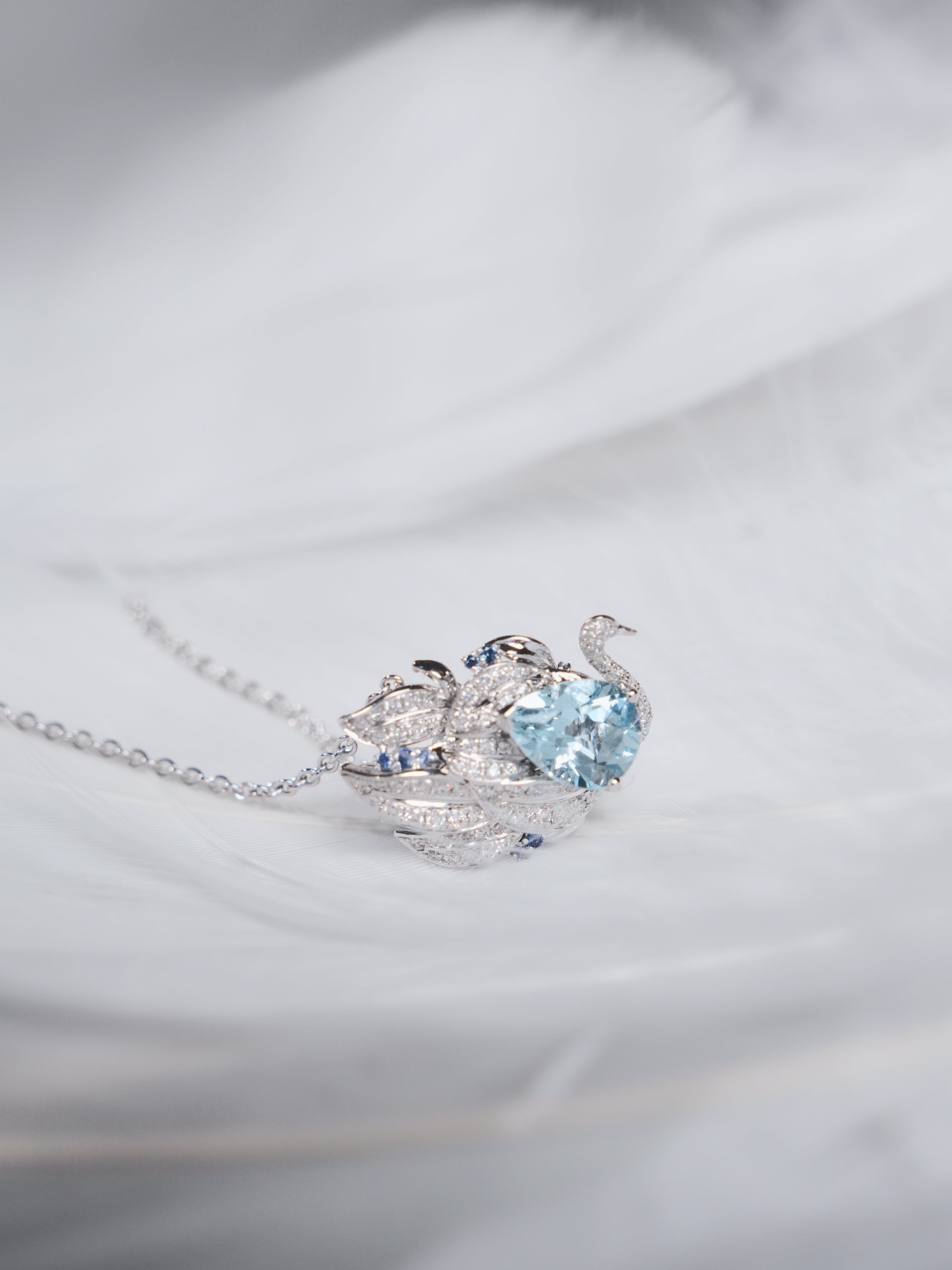 Custom: 1ct Aquamarine Swan Lake Necklace
