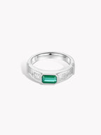 Bespoke Archieve men’s minimal ring with rectangular green emerald center and side stones