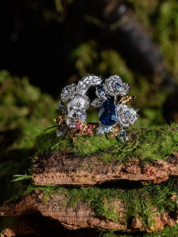 2.5ct Cornflower Blue Sapphire Ragdoll Cat Garden Ring