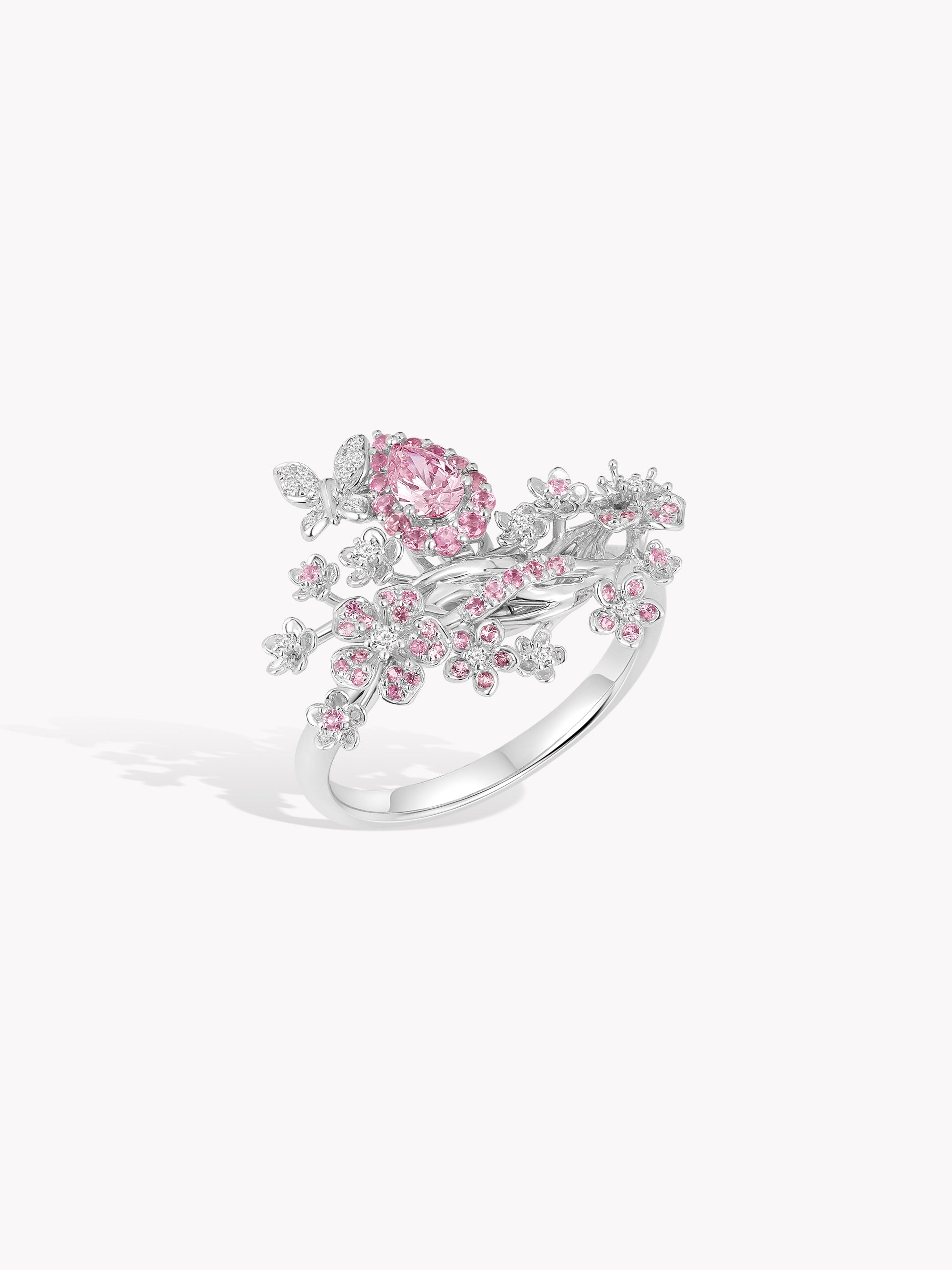 Custom: 0.2ct Pink Diamond Butterfly in Sakura Bloom Ring