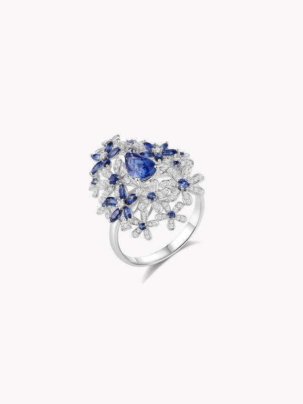 Teardrop Blue Sapphire Garden Ring