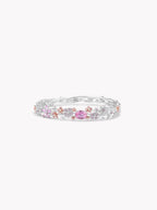 Layered bracelet cuff with pink center stone and pavé sparkle in silver-tone
