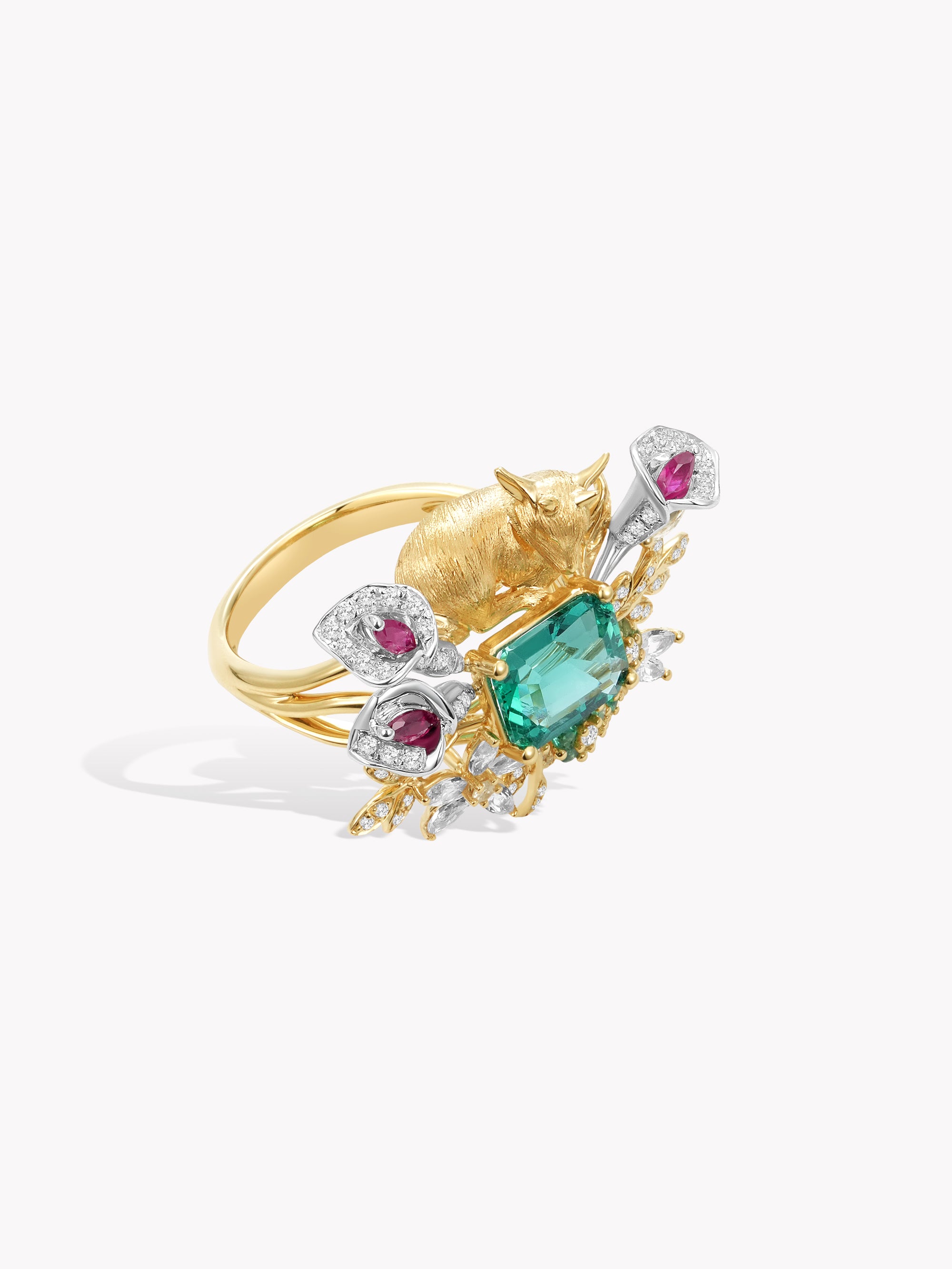 Custom: 1.3ct Emerald Deer Garden Ring