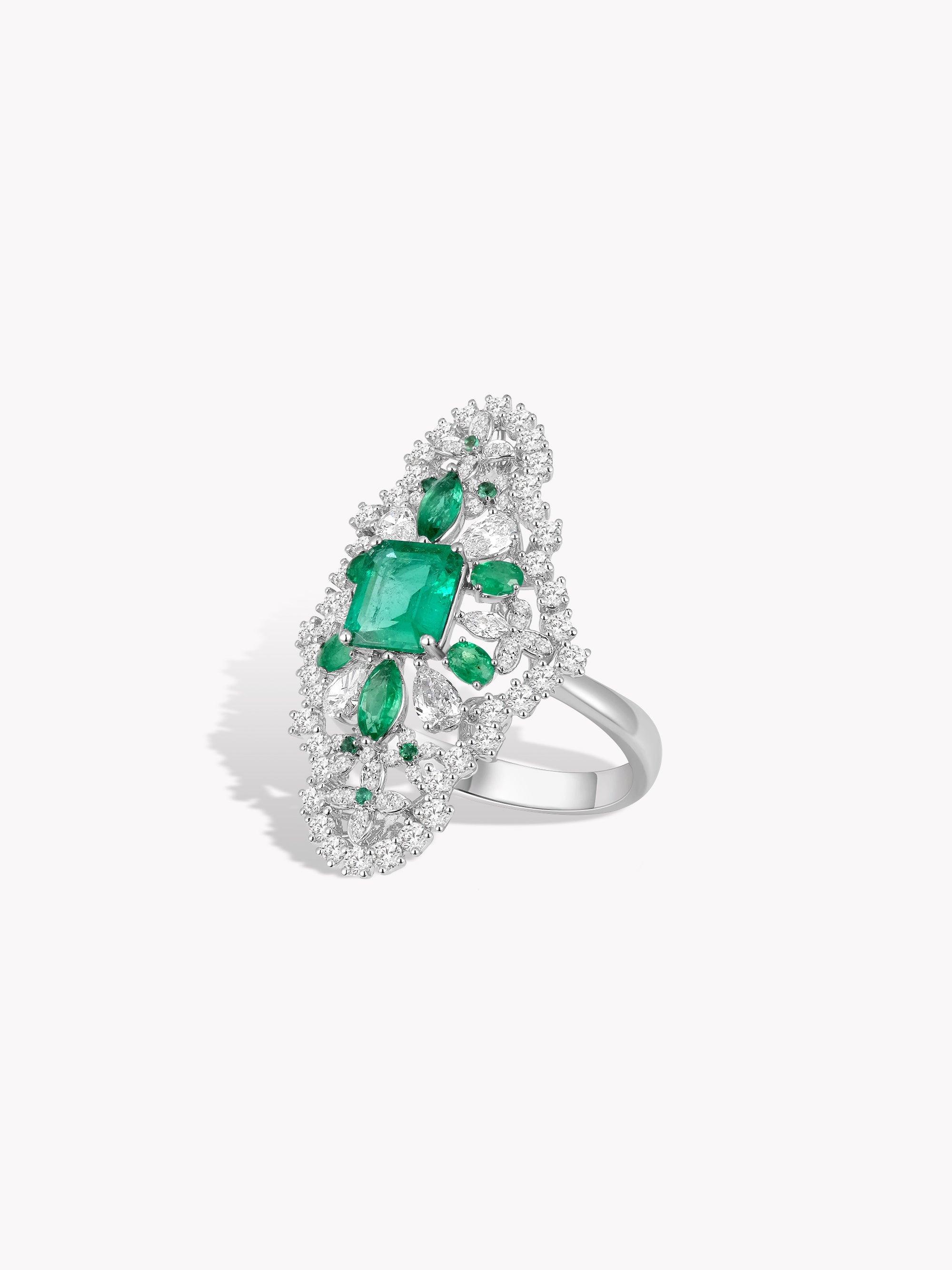 Custom: 0.78ct Emerald Hydrangea Cluster Ring