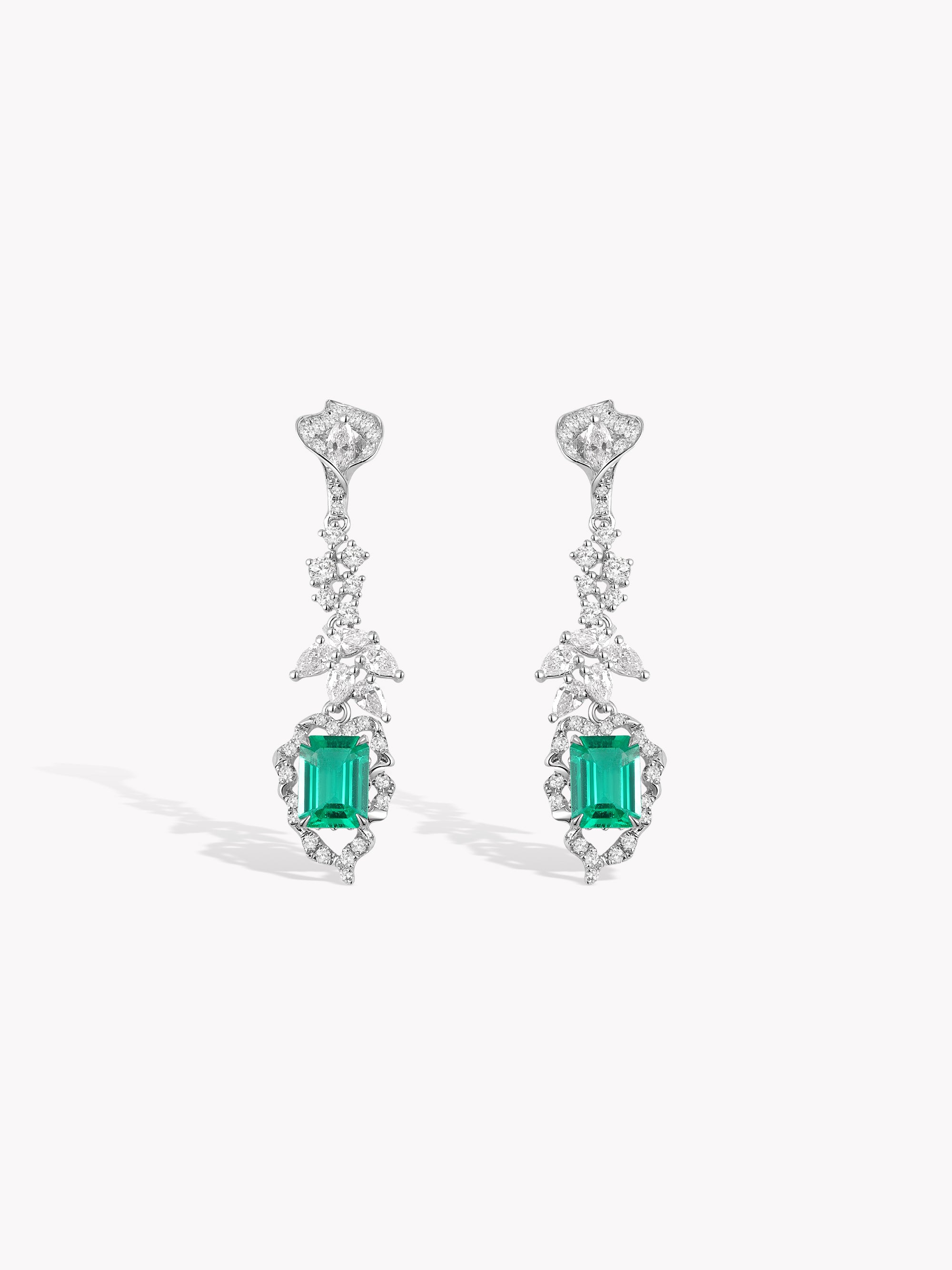 Custom: 1ct Emerald Calla Lily Drop Earrings