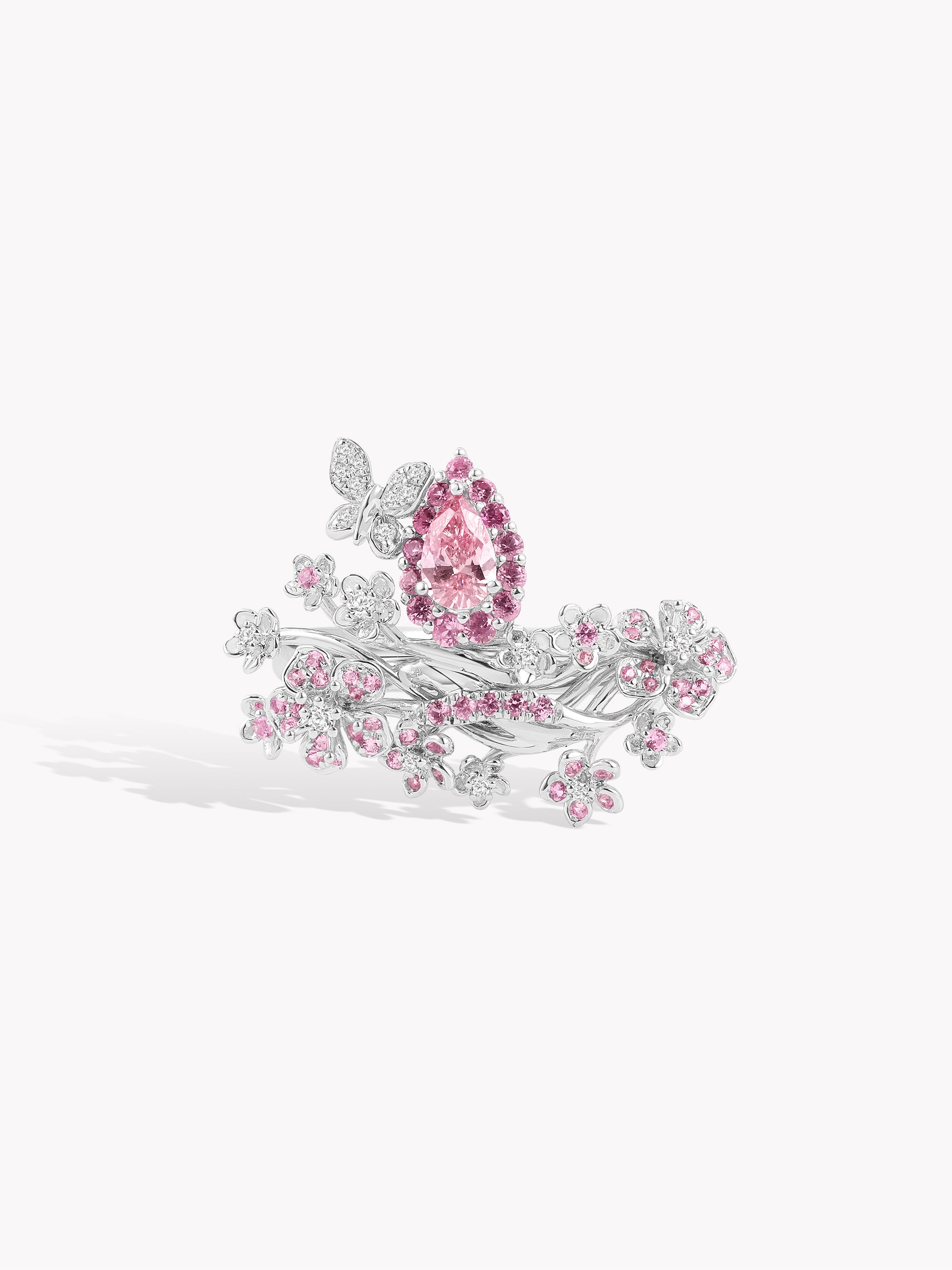 Custom: 0.2ct Pink Diamond Butterfly in Sakura Bloom Ring