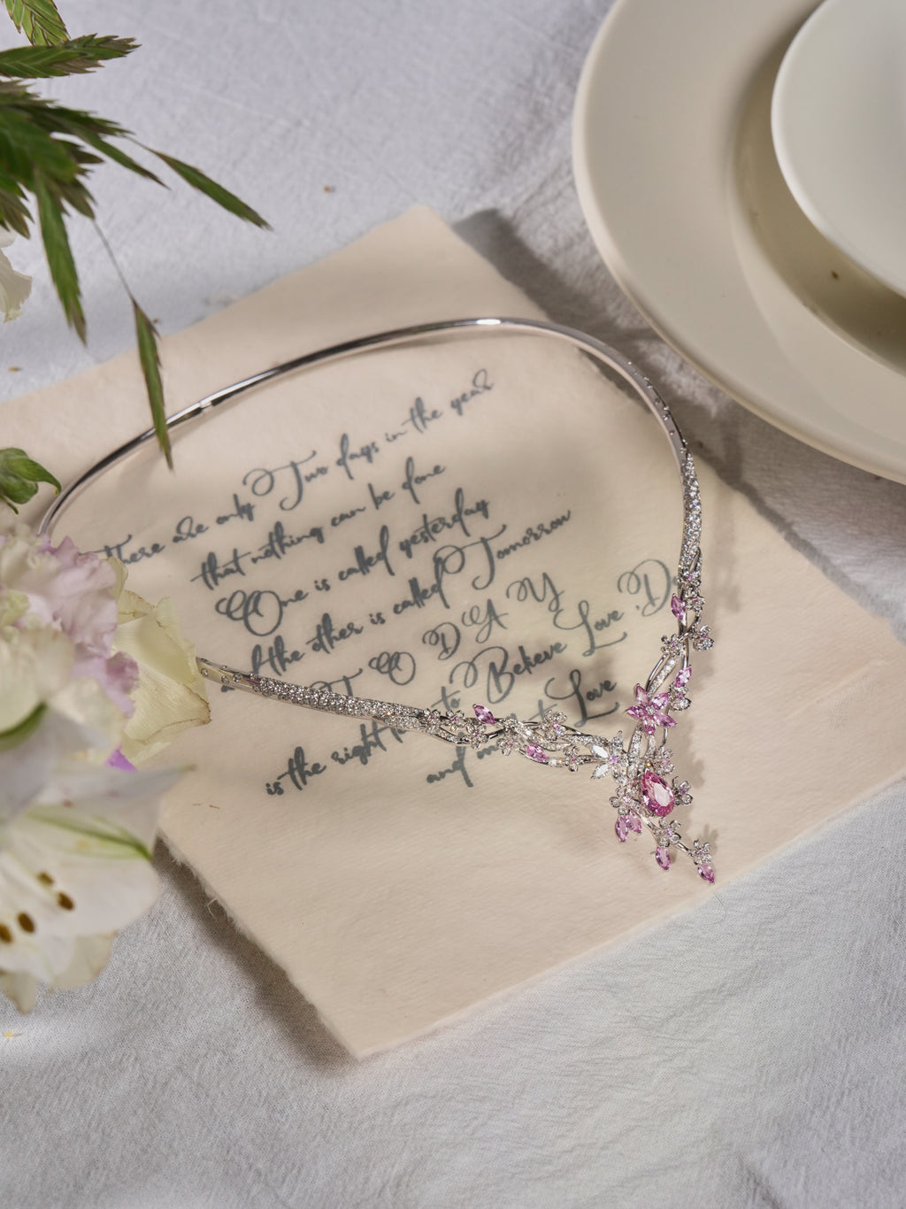 Custom: 2.09ct Padparadscha Sapphire Flowing Sakura Necklace