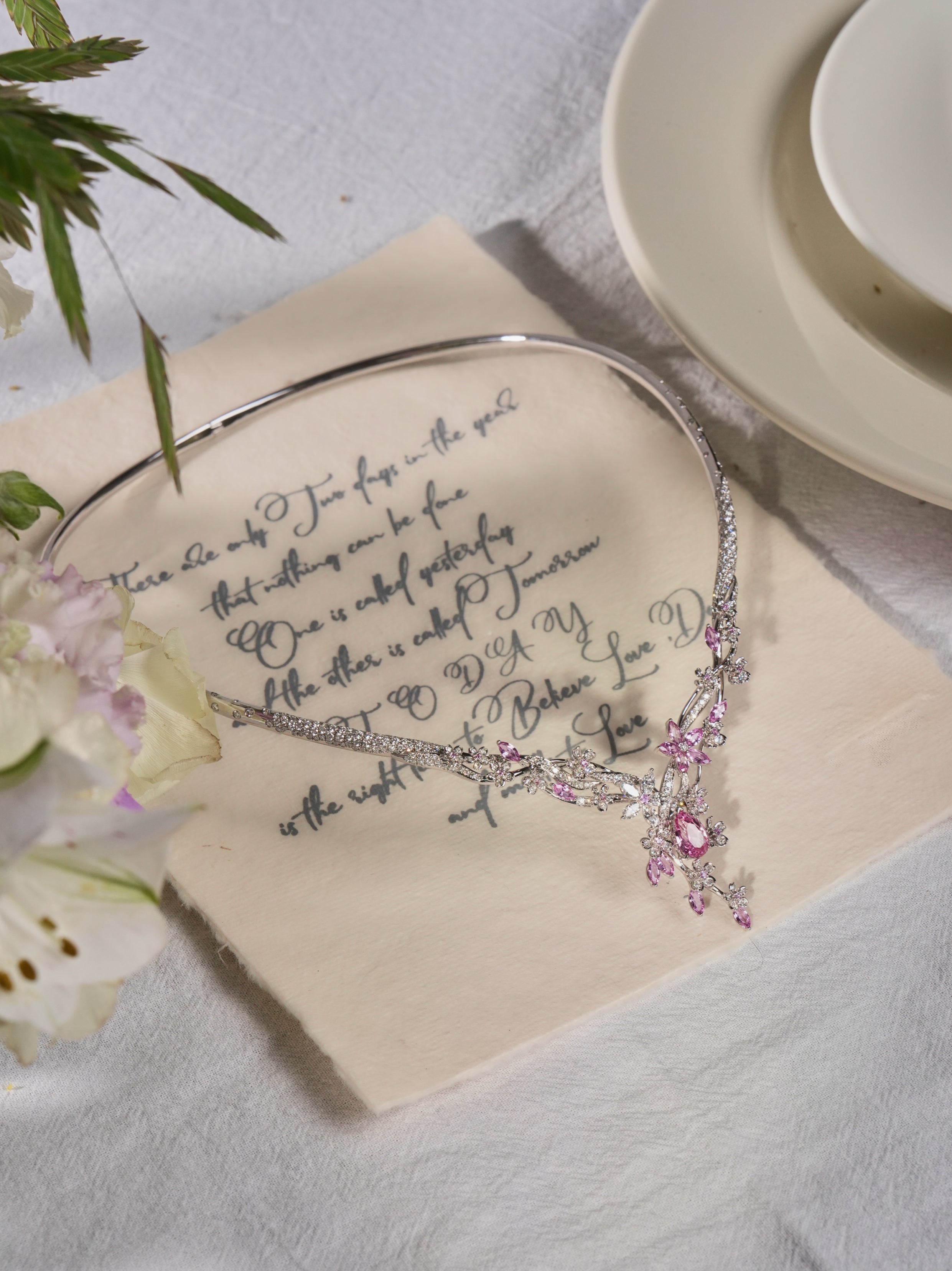 Custom: 2.09ct Padparadscha Sapphire Flowing Sakura Necklace