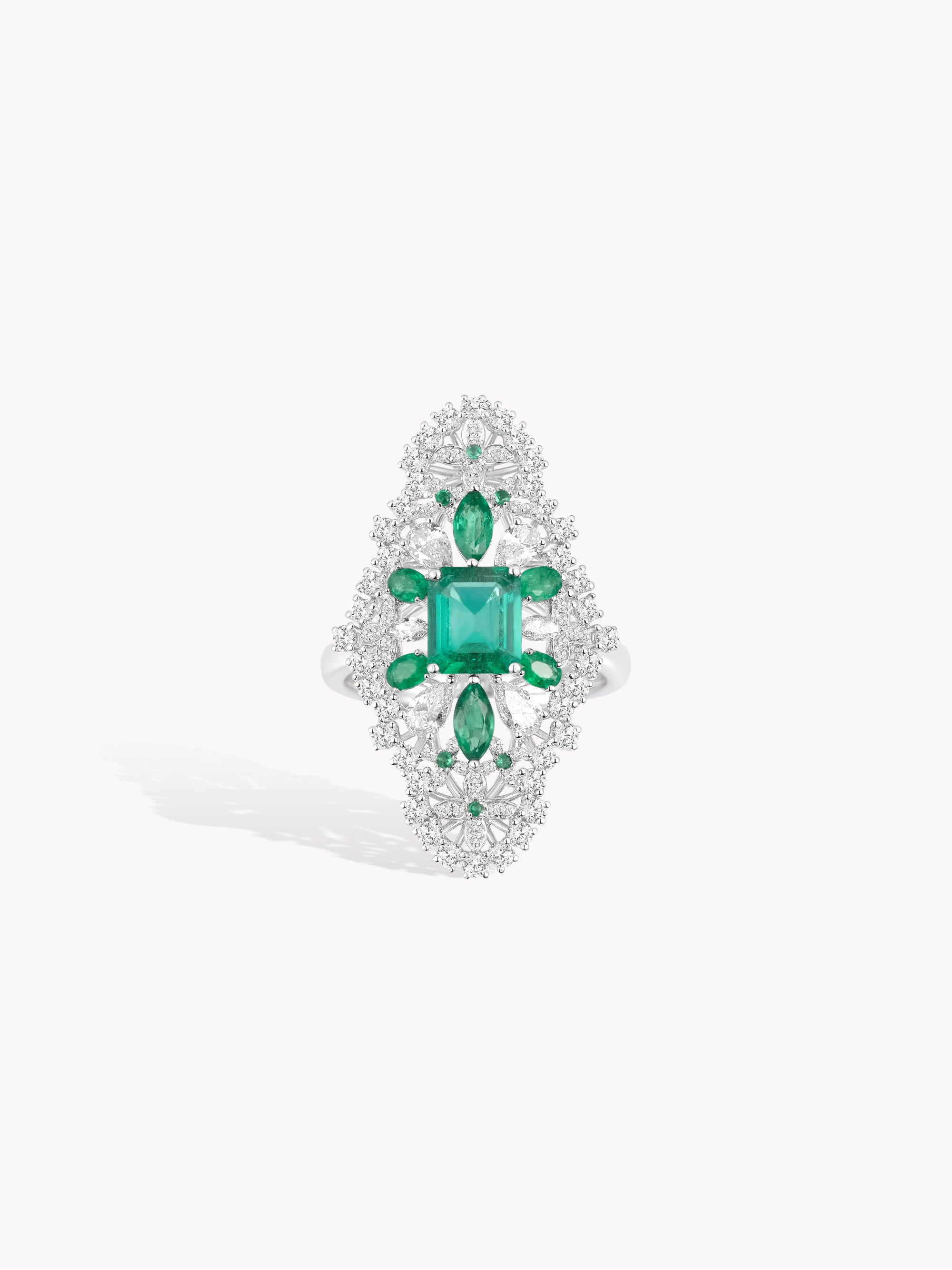 Custom: 0.78ct Emerald Hydrangea Cluster Ring