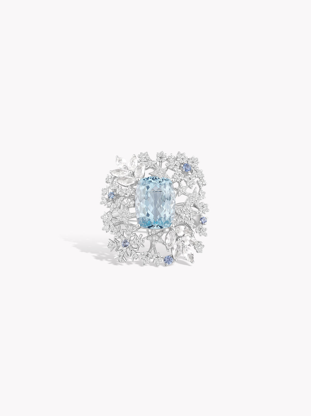 Aquamarine Snowflake Star Ring