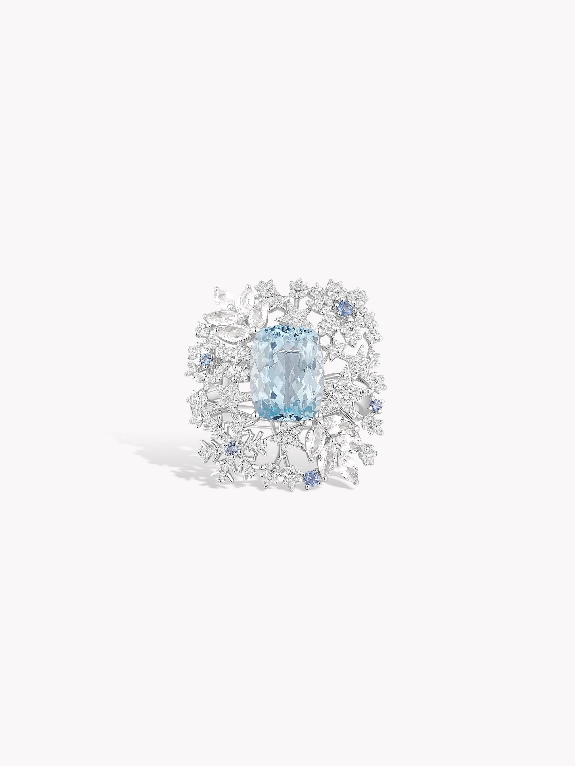 Aquamarine Snowflake Star Ring