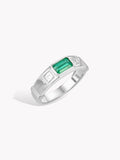 Men’s emerald ring with rectangular green gemstone on silver band