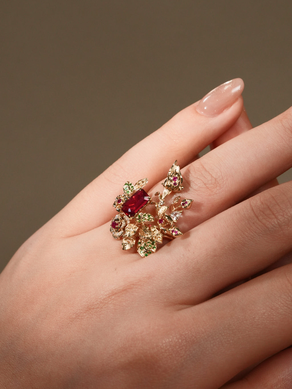 Custom: 1.38ct Thorned Rose Branch Ring