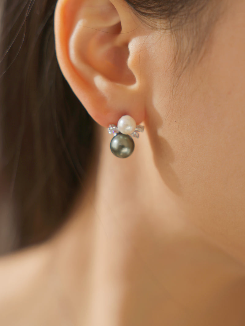 The Duet Silver Gold-Filled Akoya & Tahitian Pearl Earring