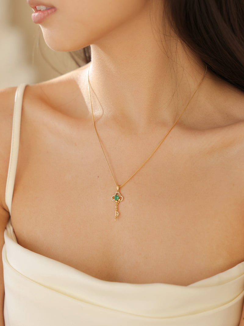 The Ivy 18K Emerald Key Pendant Necklace