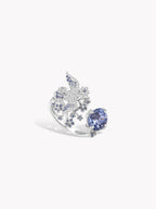 Open ring with blue round stones and silver-tone crystal sparrow design