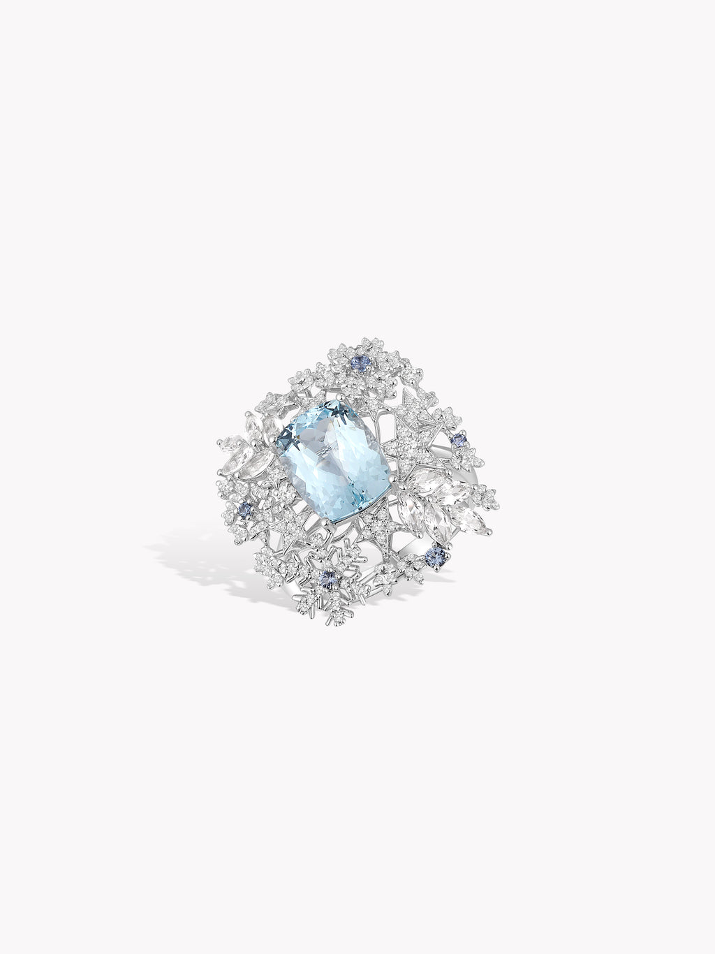 Aquamarine Snowflake Star Ring