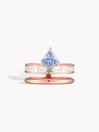 Triangle sapphire double band ring with rose gold, blue triangular center stone