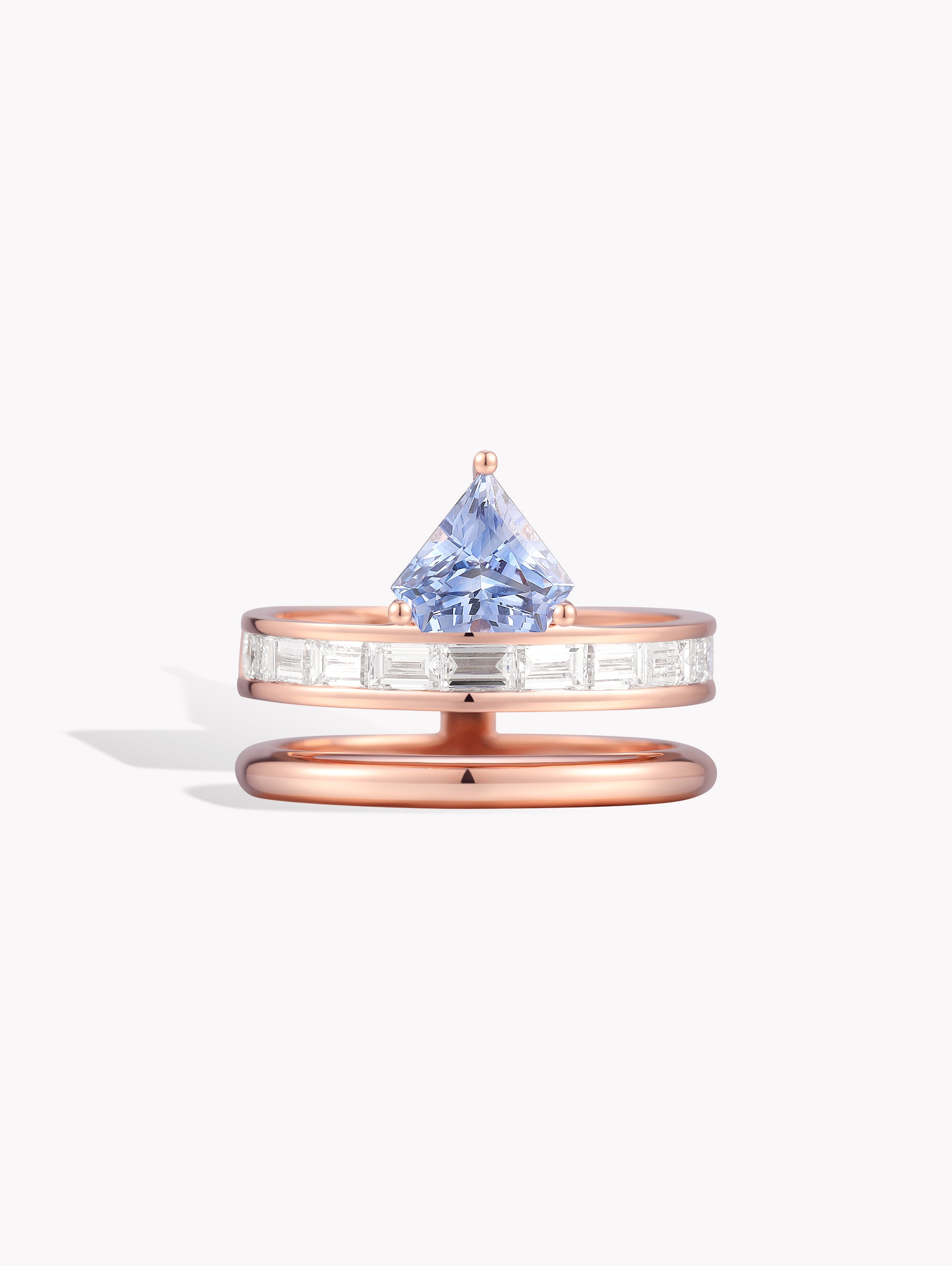 Triangle Sapphire Double Band Ring