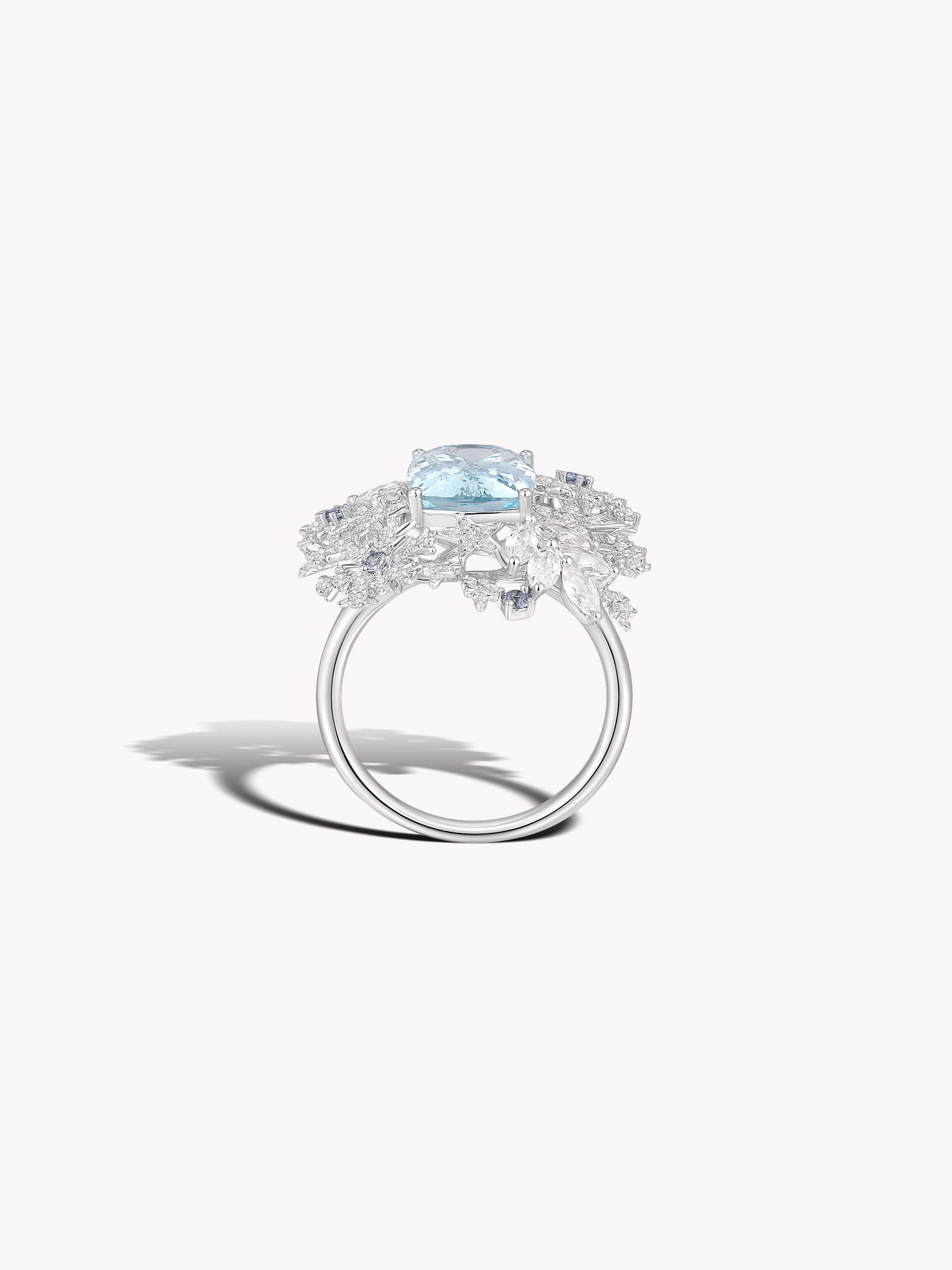 Aquamarine Snowflake Star Ring