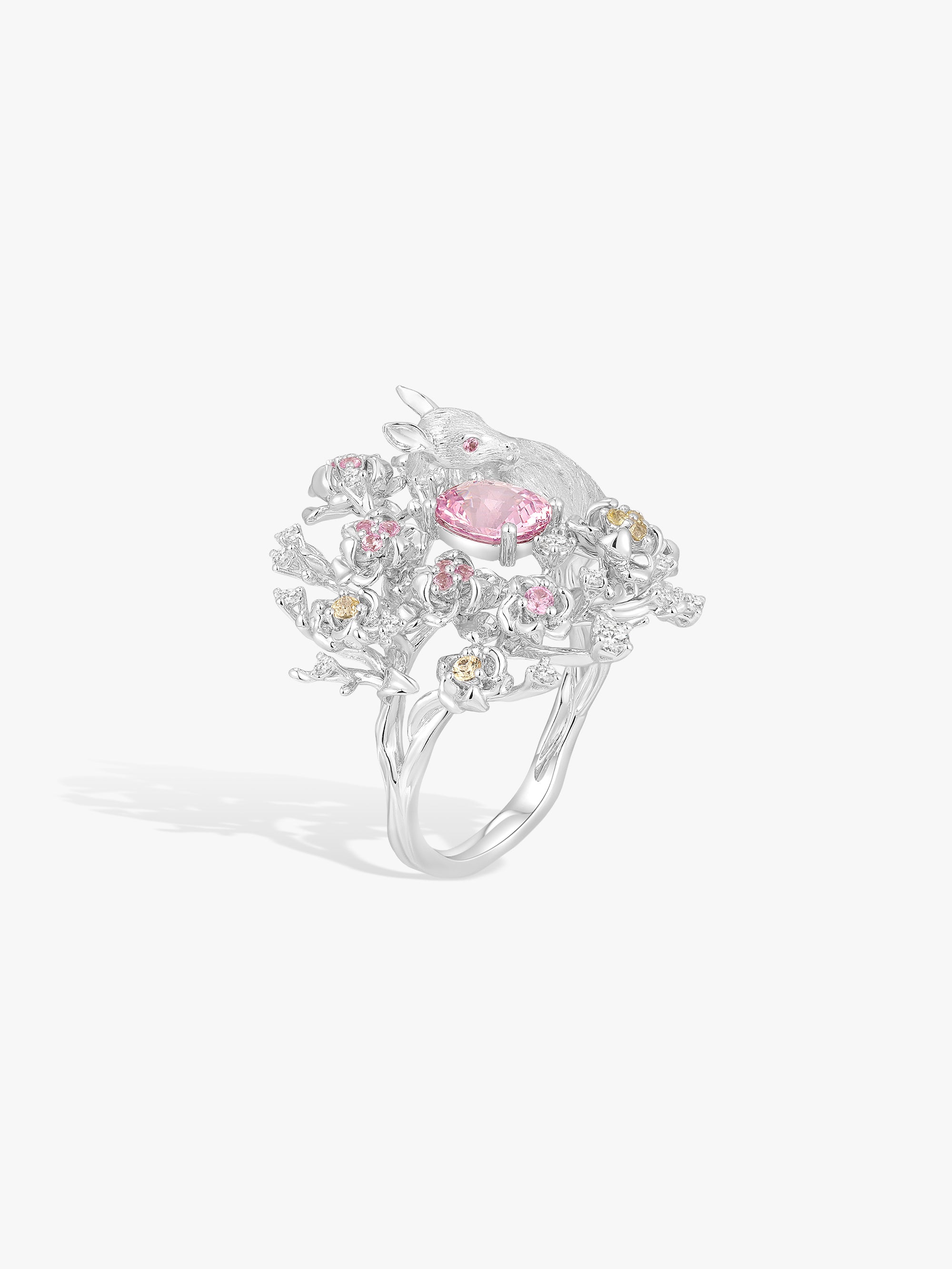 1ct Mahenge Spinel Natural Diamonds Deer Blossom Branch Ring