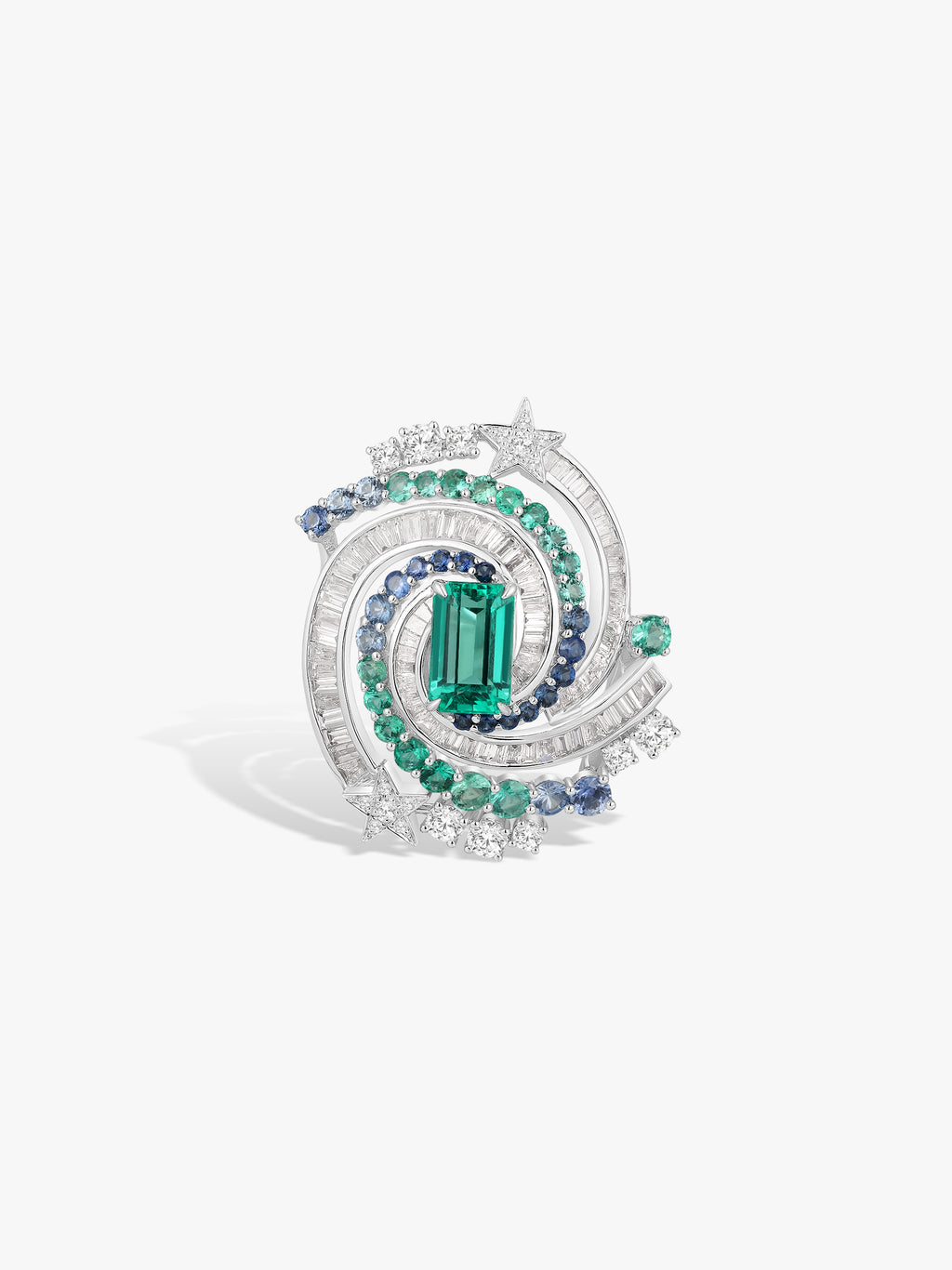 Bespoke Archieve: 1.23ct Emerald Aurora Geometric Linear Ring