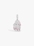 Diamond rabbit pendant with pink accents, small pavé figure on a loop bail.