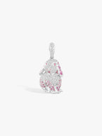 Diamond rabbit pendant with pink accents, small pavé figure on a loop bail.