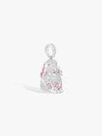 Pavé diamond rabbit pendant with pink stone details and a top loop bail.