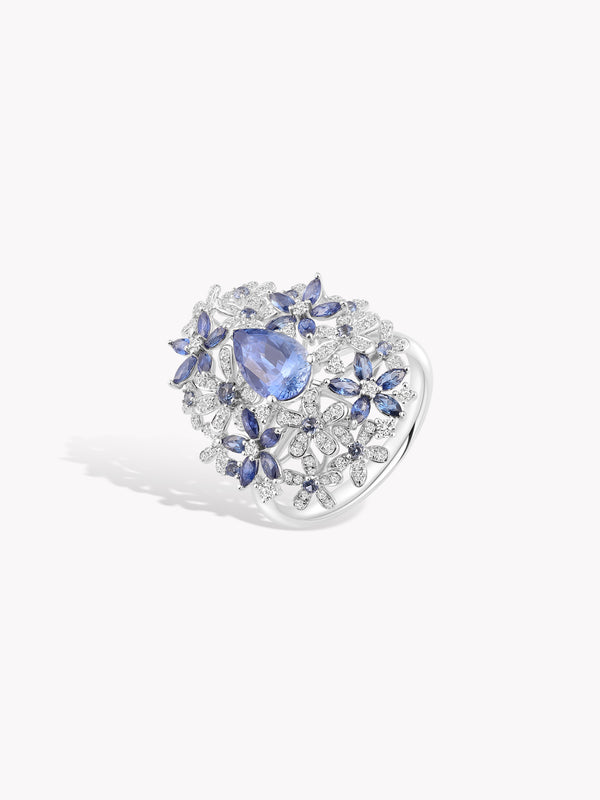 Teardrop CornFlower Blue Sapphire Garden Ring