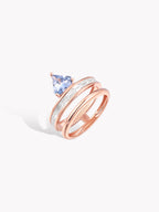 Triangle double band ring, rose gold with blue triangular centerpiece and diamond accents