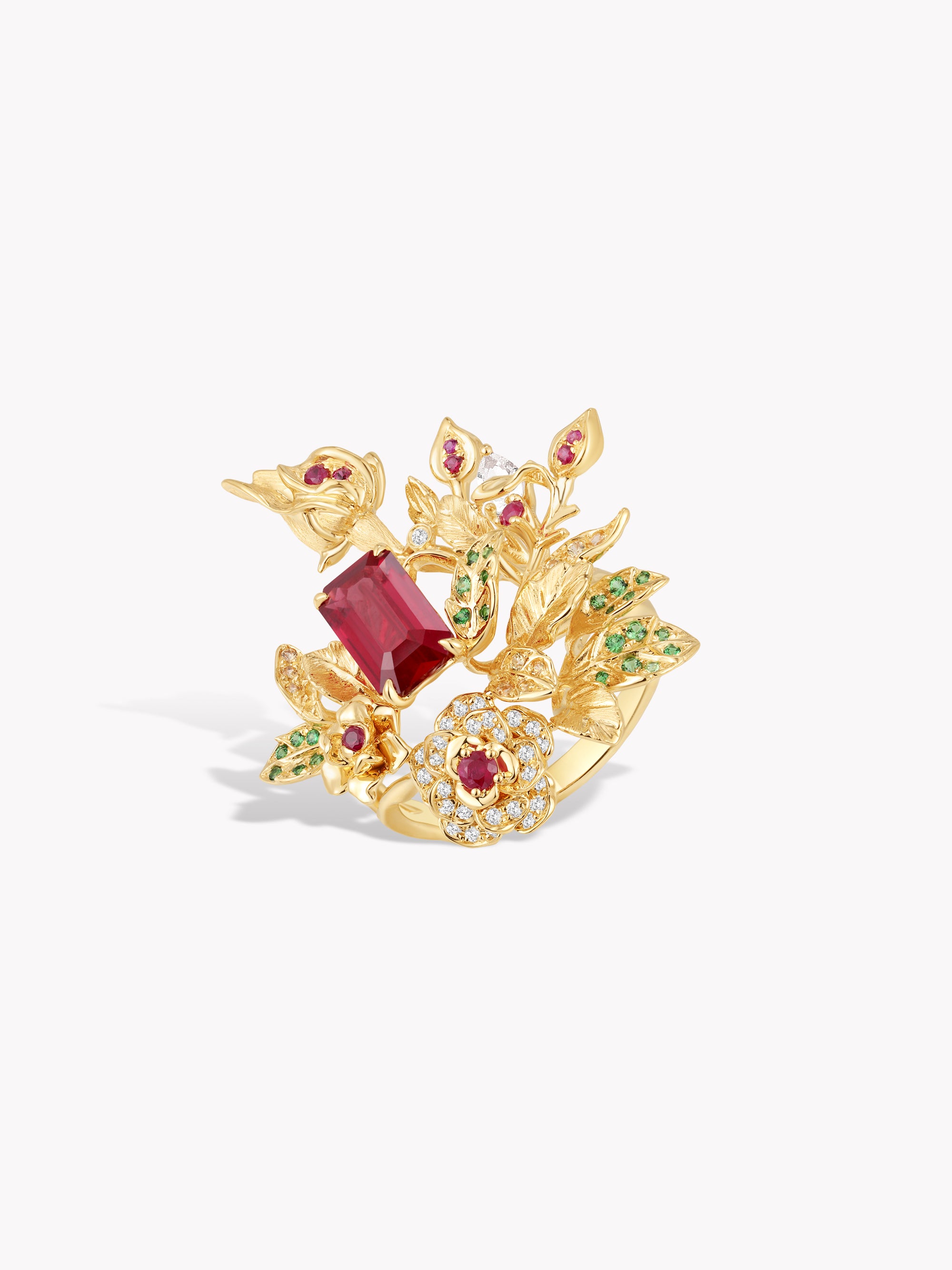 Custom: 1.38ct Thorned Rose Branch Ring