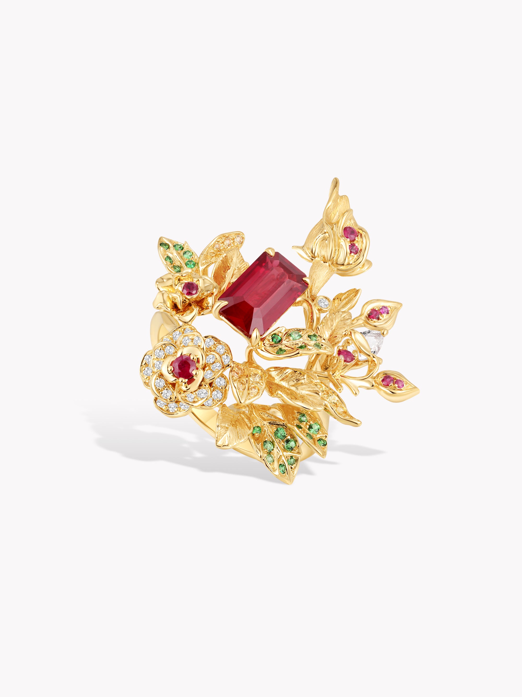 Custom: 1.38ct Thorned Rose Branch Ring