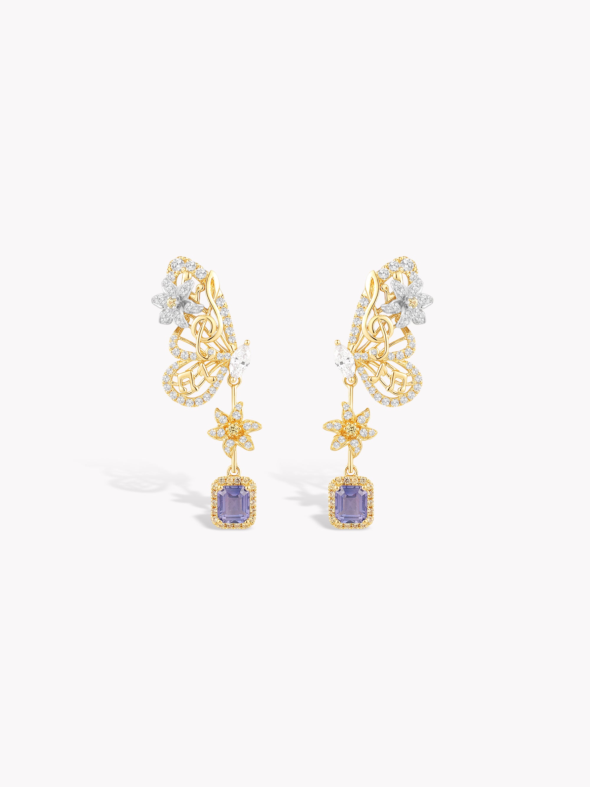 Custom: 1.13ct Purple Sapphire Violet Butterfly Note Earrings