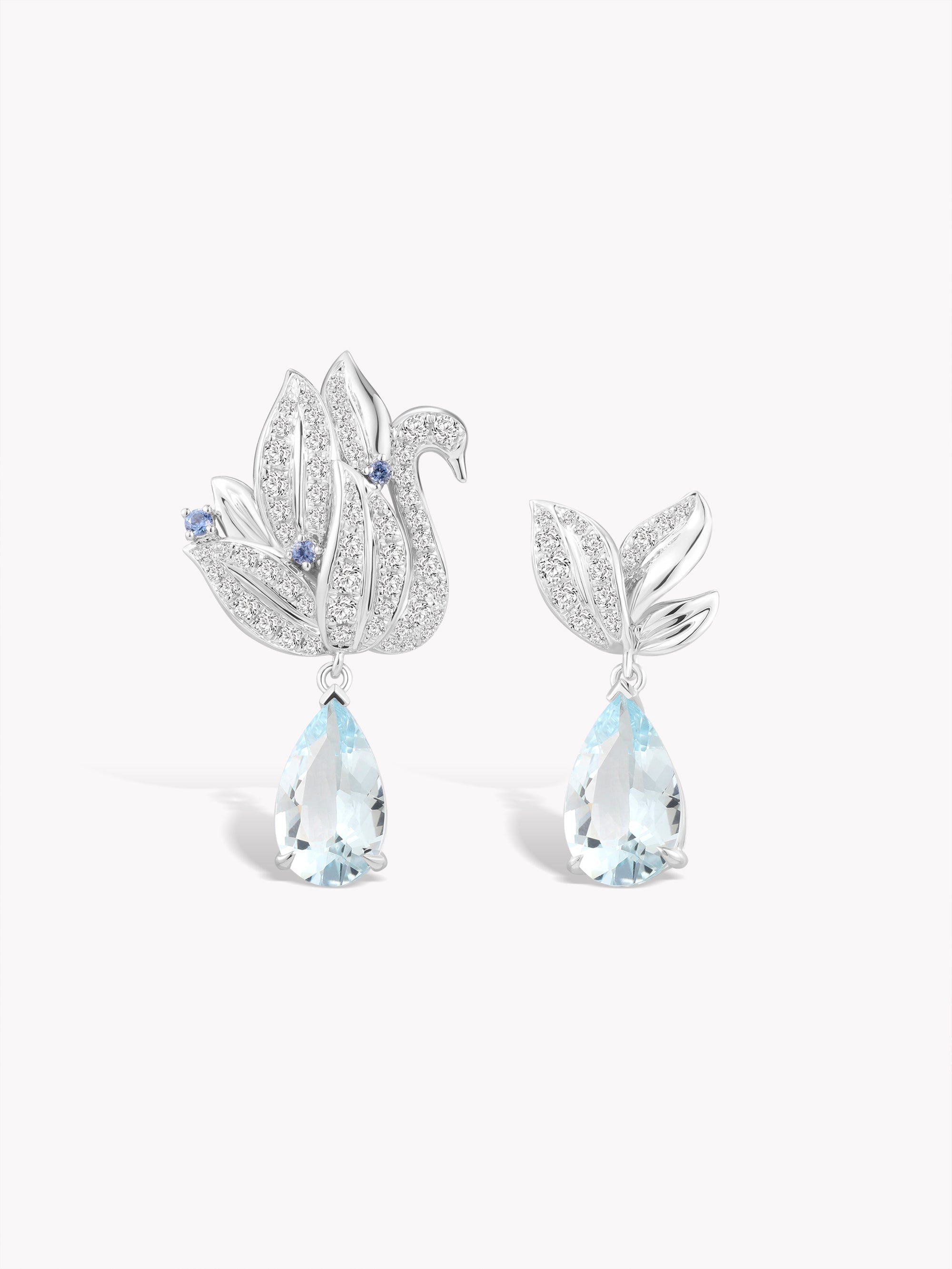 Teardrop Aquamarine Swan Earrings