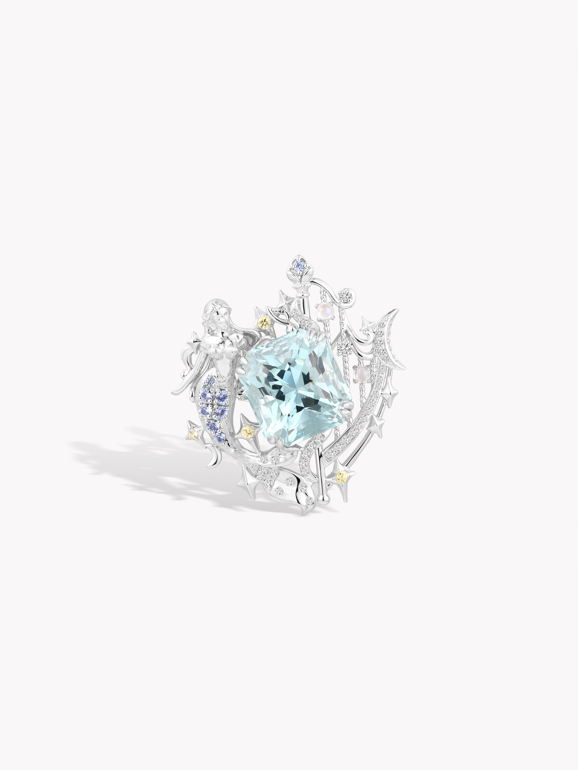 Custom: 7.63ct Aquamarine Siren Harp Pendant