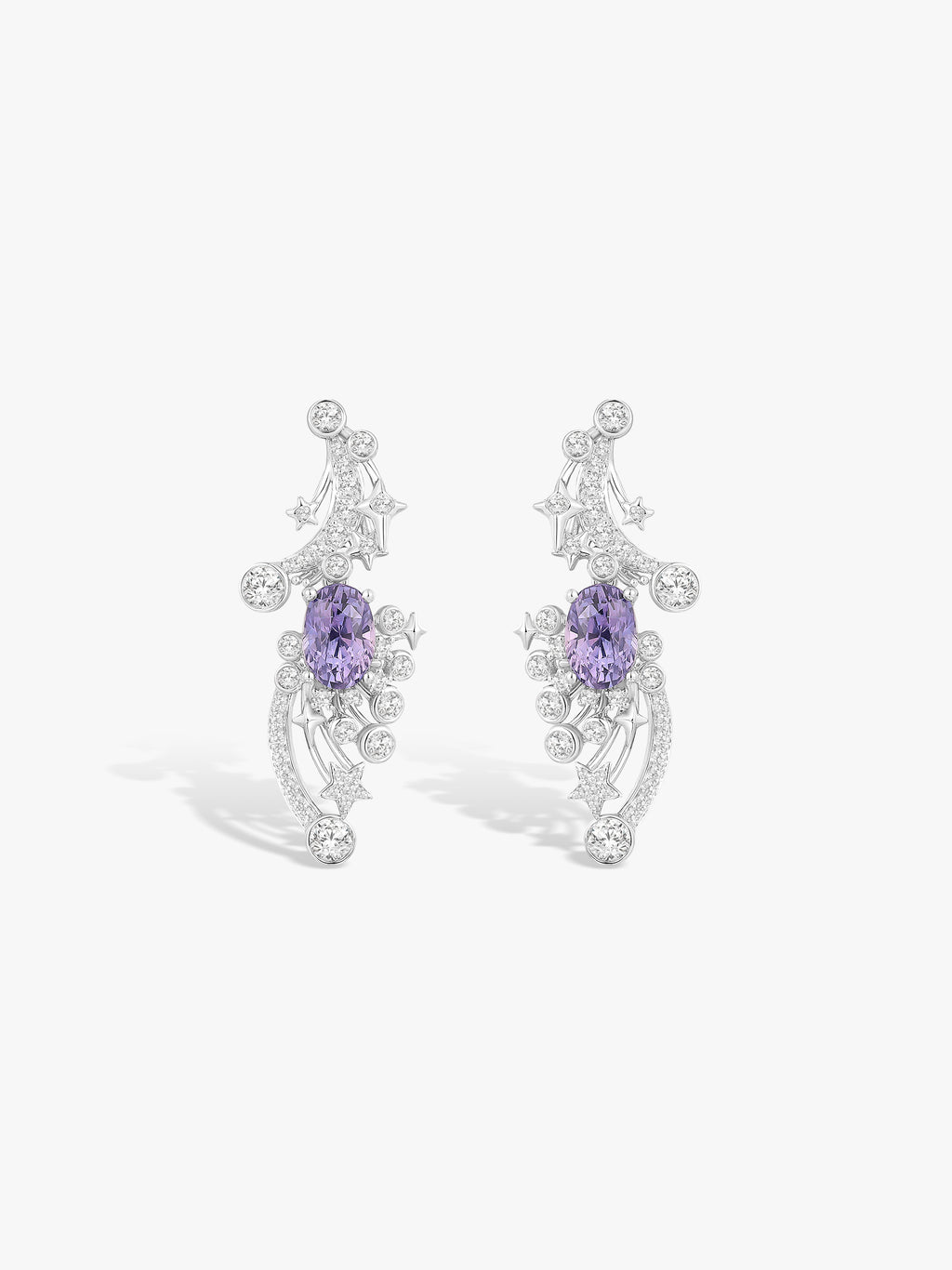 Bespoke Archieve: 3ct Purple Sapphire Dazzling Crescent Moon & Star Earrings