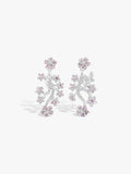 Branch blossom drop earrings with silver-tone branches and pink gemstone clusters.