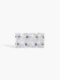 Swan wing ring with blue sapphire and clear diamond accents, silver-tone band