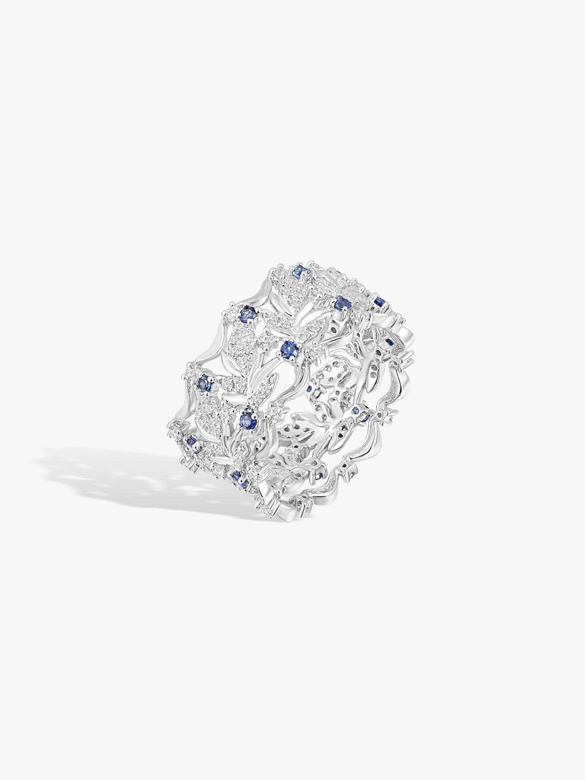 Multi-Colored Sapphire Natural Diamonds Swan Wing Ring