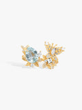 Gold aquamarine butterfly ring with oval gemstone and diamond pavé wings