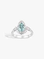 Teardrop beryl diamond pave ring with mint teardrop center and diamond halo
