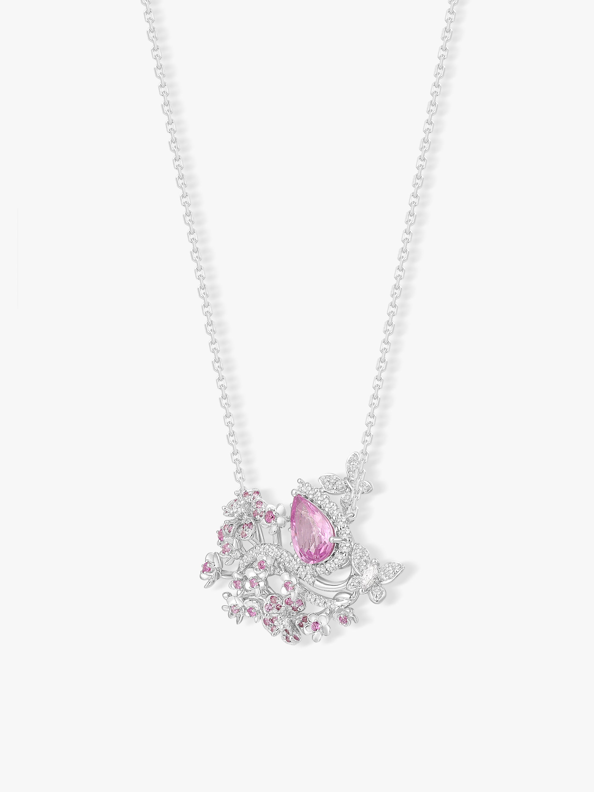 0.73ct Padparadscha Sapphire Natural Diamonds Layered Cherry Bloom Necklace