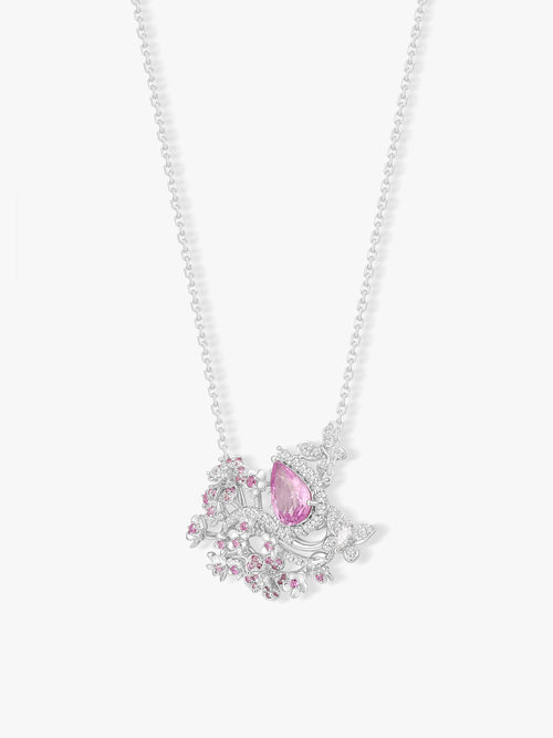 0.73ct Padparadscha Sapphire Natural Diamonds Layered Cherry Bloom Necklace