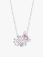 Layered cherry bloom necklace with pink oval gemstone and diamond-like accents