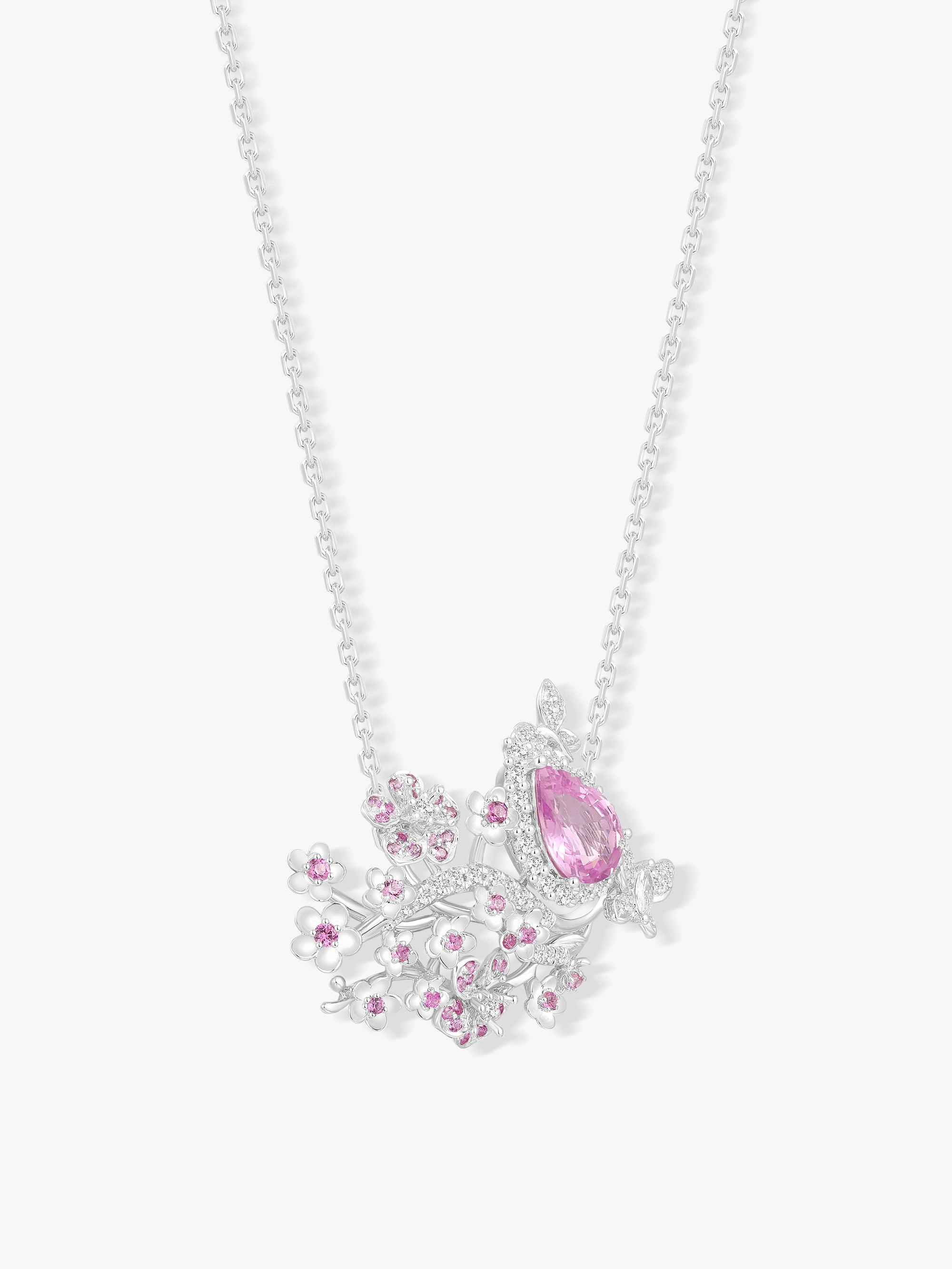 0.73ct Padparadscha Sapphire Natural Diamonds Layered Cherry Bloom Necklace